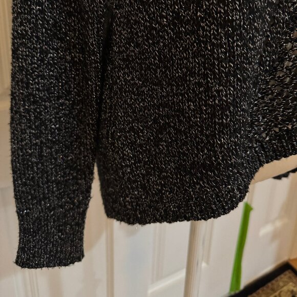 Rock & Republic Womens Mesh Tunic Sweater L Black Metallic Crochet Knit Top - Picture 8 of 9